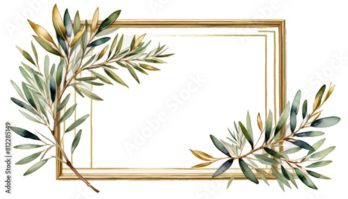 Obraz na płótnie hand card tree template floral branch watercolor golden greeting olive frame design painted illustration botanical leaf oil berry branding cooking cosmetic decoration diet greece hand-drawn harvest w salonie