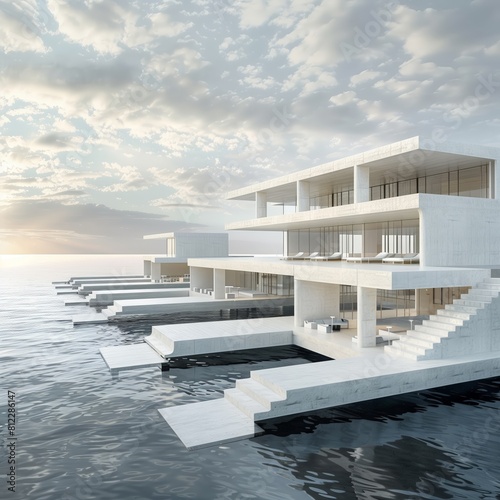 Wallpaper Mural Realistic high angle outdoor photograph of an ultramodern luxury hotel surrounded by water on all sides. From the series �High Life.� Torontodigital.ca