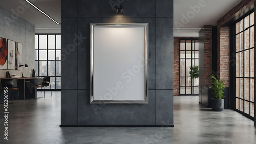 billboard on the wall  blank mockup frame on wall in modern office interior design in 3d style. illustration generative ai