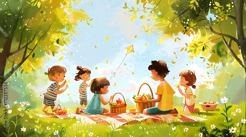Children Eating Fruit on Blanket in Park - Healthy Picnic Outdoors