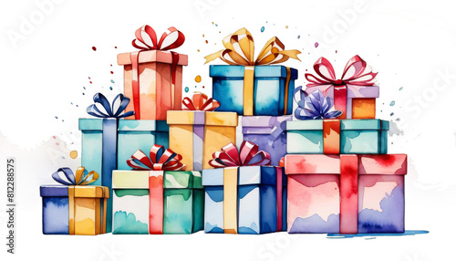 Obraz na płótnie handdrawn element water color bright decoration out print watercolour cut illustration design clip art painting stack card festive background artistic banner various presents gift present box pile w salonie