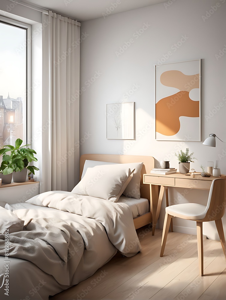 Scandinavian interior design of modern bedroom. Scandinavian interior design of modern bedroom.