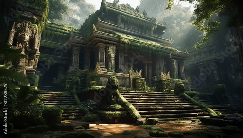 Old Asian temple in jungle  ancient oriental architecture