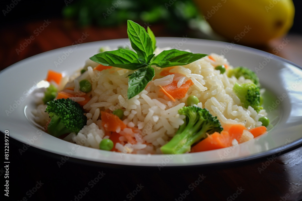 A plate of vegetable fried rice generative AI A plate of vegetable fried rice generative AI