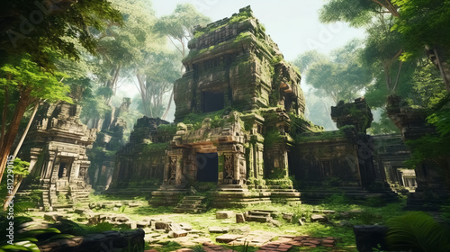 Old oriental temple ruins in jungle  ancient architecture  Surreal mystical fantasy artwork