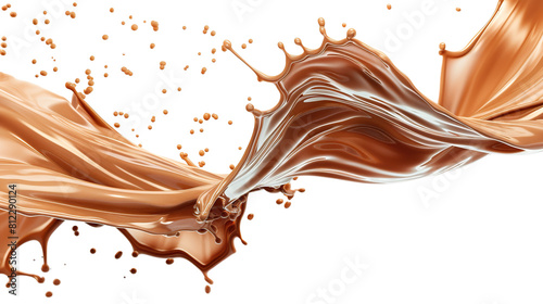 Brown cream coffee liquid swirl splash with little foundation bubbles isolated on white background PNG