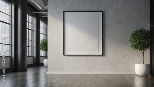 billboard on the wall  blank mockup frame on wall in modern office interior design in 3d style. illustration generative ai