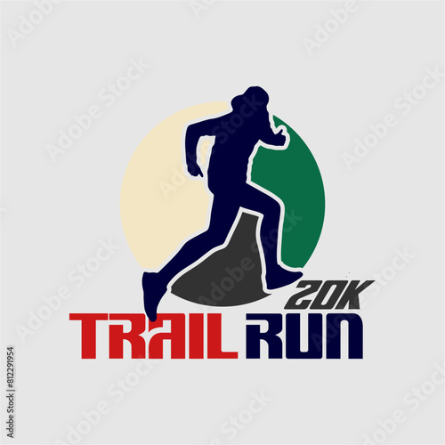 Runner marathon trail run logo vector graphic illustration on background, sticker badge