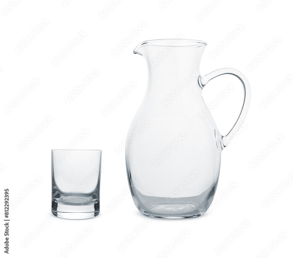 Empty glass and jug isolated on white Empty glass and jug isolated on white