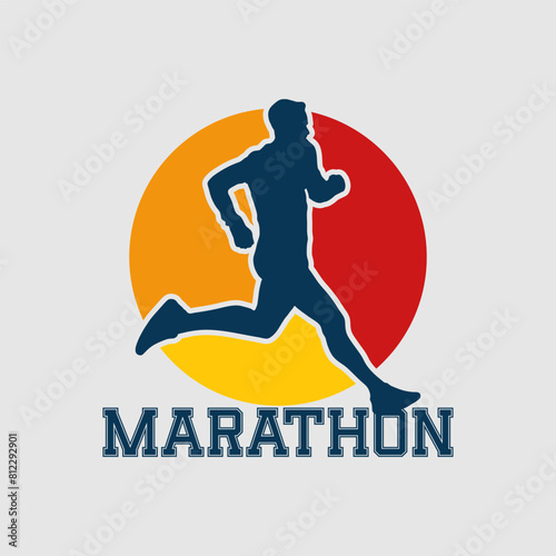 Runner marathon trail run logo vector graphic illustration on background, sticker badge