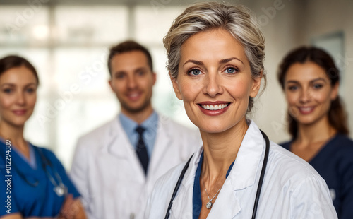 A female doctor with her teammates at the hospital.