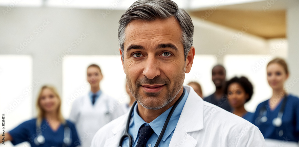 A Male Doctor in the Hospital with his Teammates.