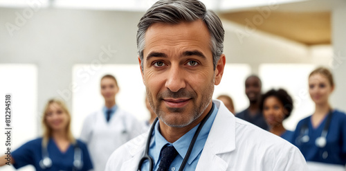 A Male Doctor in the Hospital with his Teammates.