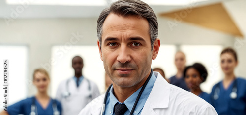 A Male Doctor in the Hospital with his Teammates.