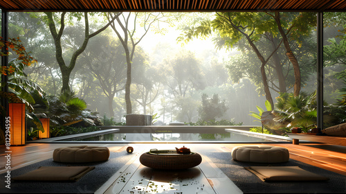 Photo realistic concept of individuals attending a personal wellness retreat to disconnect from daily stresses and focus on health and growth at a serene outdoor setting photo