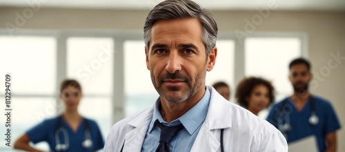 A Male Doctor in the Hospital with his Teammates.