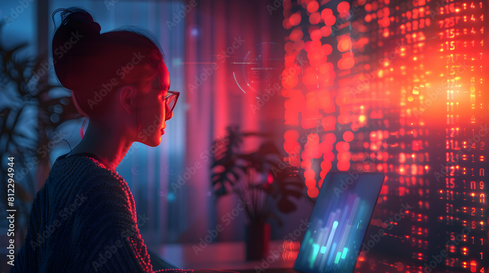 Secure Remote Work Data Privacy: Person Safeguarding Home Network for Data Protection While Working Remotely   Photo Realistic Concept