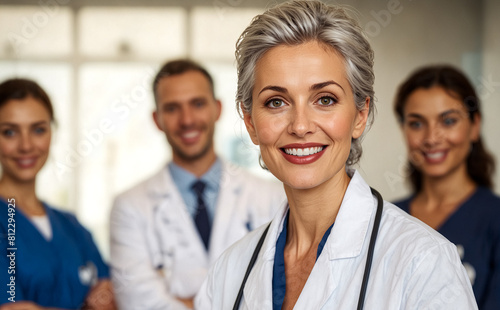 A female doctor with her teammates at the hospital.