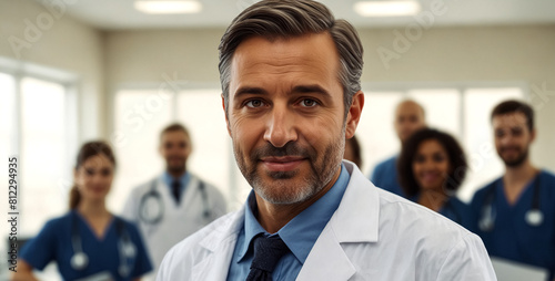 A Male Doctor in the Hospital with his Teammates.
