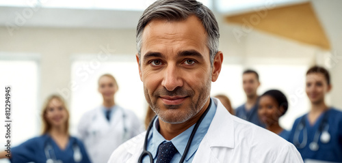 A Male Doctor in the Hospital with his Teammates.