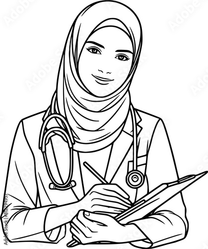 Person of woman muslim doctor vector illustration