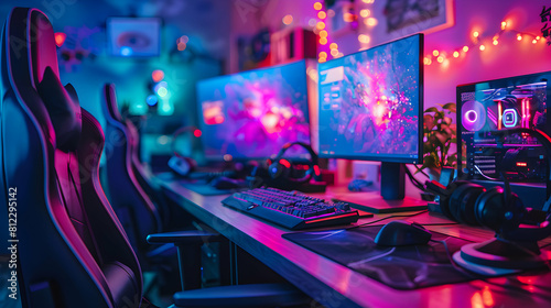 Gaming influencers showcase their streaming setups and gear offering insights into their gaming lifestyle Photo realistic Streamers Gaming Gear Showcase concept