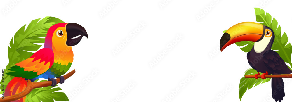 Fototapeta Parrot on a branch. Vector illustration isolated on transparent background.