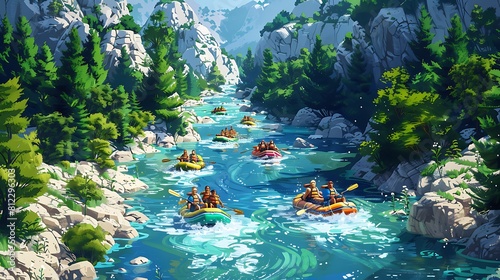 Join the adventure as a group of enthusiasts tackle lively river rapids.