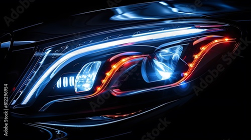 Modern car headlight close-up scene  3D Illustration 