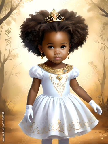 little black girl, african girl, princess, nursery wall art, art, KI, AI, digital, curly hair, fantasy, poster, cute