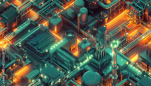 An isometric view of a futuristic industrial complex