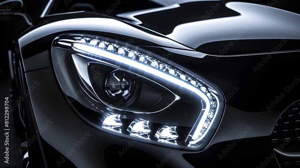 Modern car headlight close-up scene (3D Illustration) Modern car headlight close-up scene (3D Illustration)