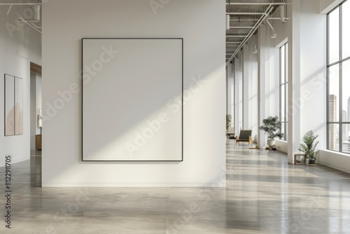 Office Interior with Blank White Poster Mockup created with Generative AI