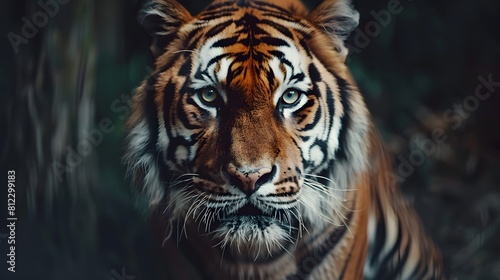 Portrait of Asia Bengal tiger that looking at camera isolated on clean background  hunter in the forest  wildlife concept.