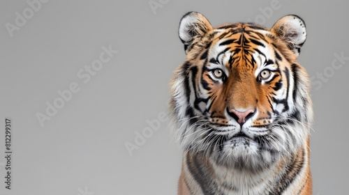 Portrait of Asia Bengal tiger that looking at camera isolated on clean background  hunter in the forest  wildlife concept.