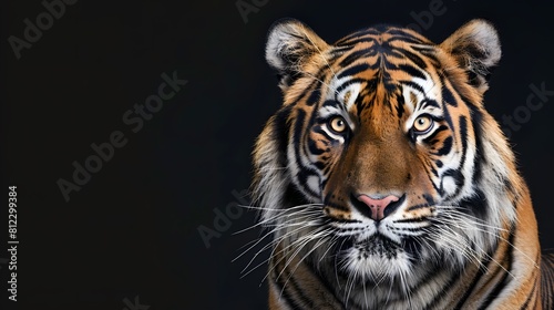 Portrait of Asia Bengal tiger that looking at camera isolated on clean background  hunter in the forest  wildlife concept.