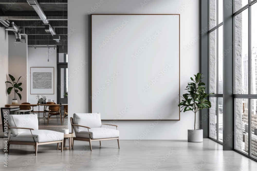 Office Interior with Blank White Poster Mockup created with Generative AI