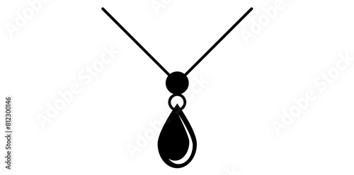 Outline Style Black Gemstone Necklace Vector Illustration.
