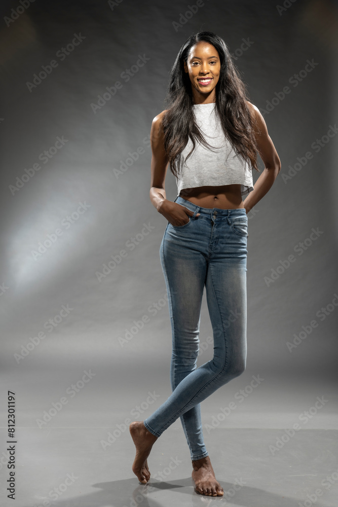 Smiling woman posing in casual outfit Smiling woman posing in casual outfit