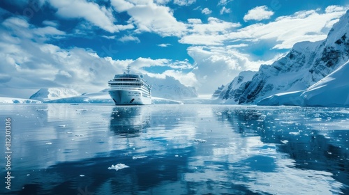 Big cruise ship in the Antarctic waters photo