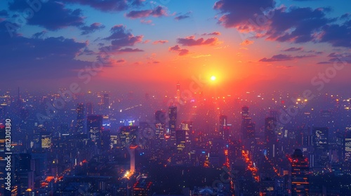 Breathtaking Sunset over Hong Kong Skyline, Cityscape Photography Style, Urban Wonder Concept, Perfect for Travel Guides, Architectural Studies.