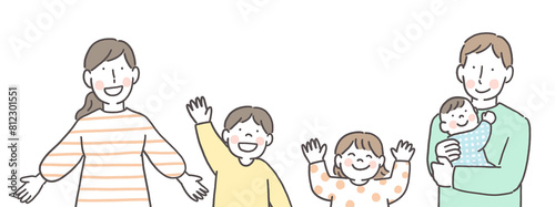 笑顔で手を振る五人家族