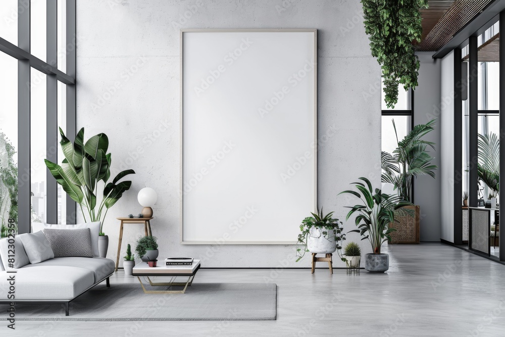 Office Interior with Blank White Poster Mockup created with Generative AI Office Interior with Blank White Poster Mockup created with Generative AI