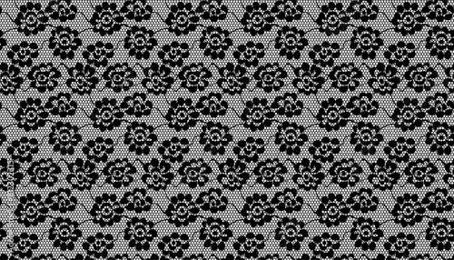 Black lace fabric with flowers