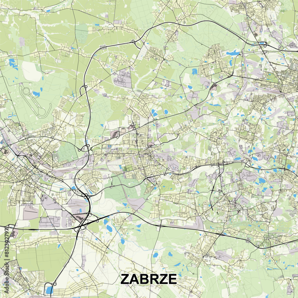 Zabrze, Poland map poster art