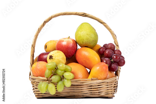 Basket full of multicolored fruits  no background