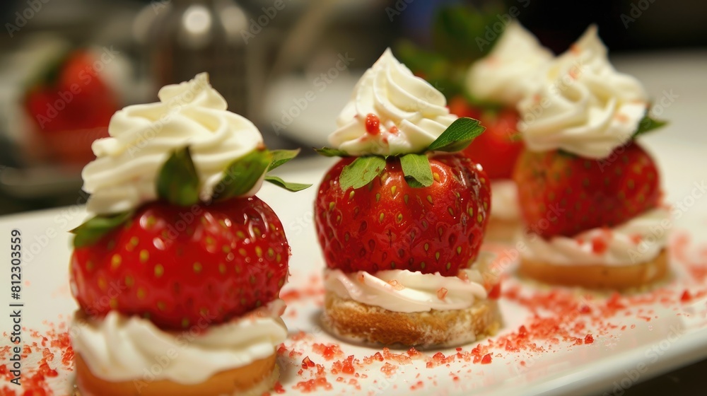 Desserts strawberries topped with whipped cream Desserts strawberries topped with whipped cream