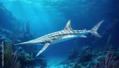 The Giant Sharks in the ocean, portrait of Shark hunting prey in the underwater