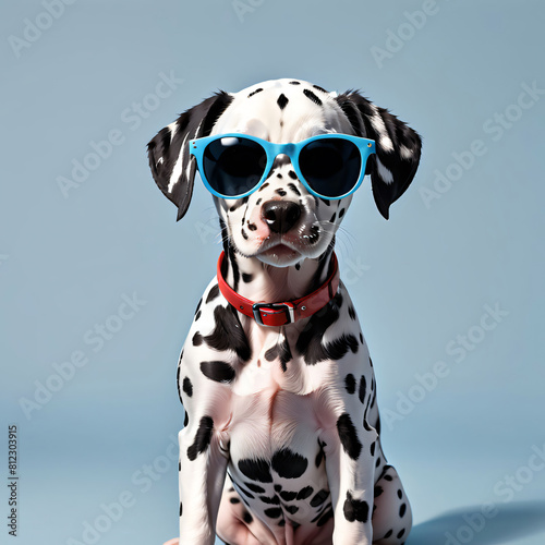 Dalmatian dog puppy with sunglass shade glasses