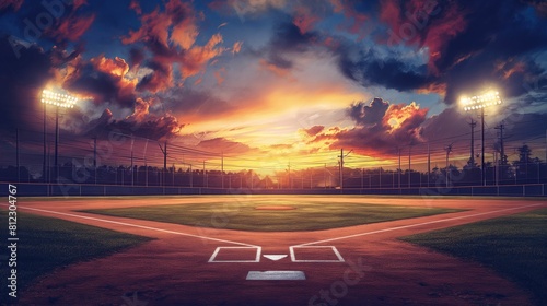 Baseball Field With Sunset in the Background